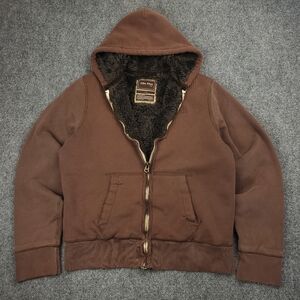 Vintage Ezra Fitch Abercrombie Wolf Jaw Jacket Zip Hoodie Large Fur Lined Brown